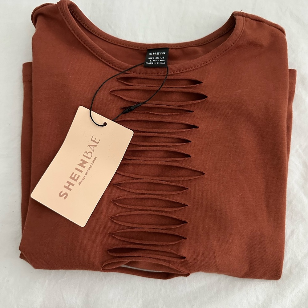 SHEIN Terracotta Cut-Out Short Sleeve Top